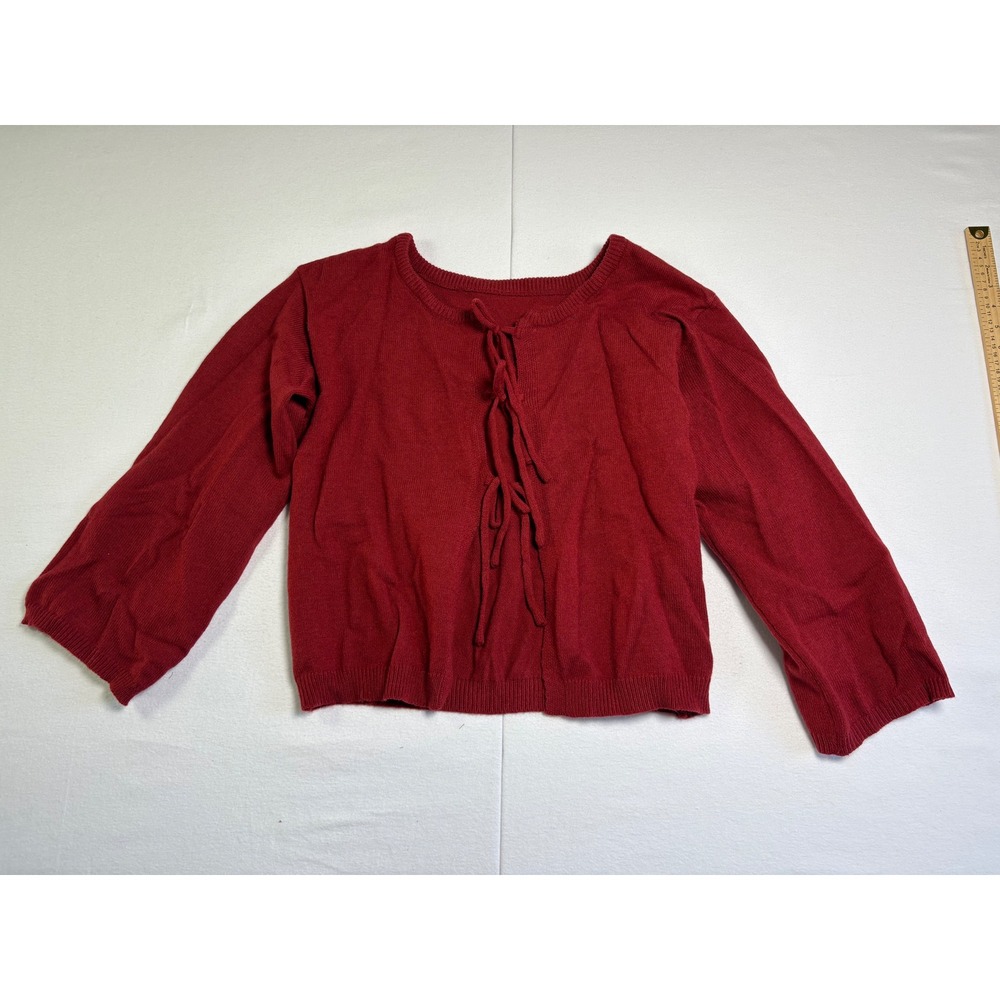 SHEIN Women Red Lace Up Front Knit Cardigan Sweater Long Sleeve Size L